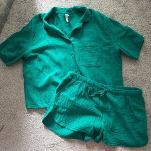 Teal Green Two-Piece Top and Shorts Set 100% Cotton Matching Set Co-ords